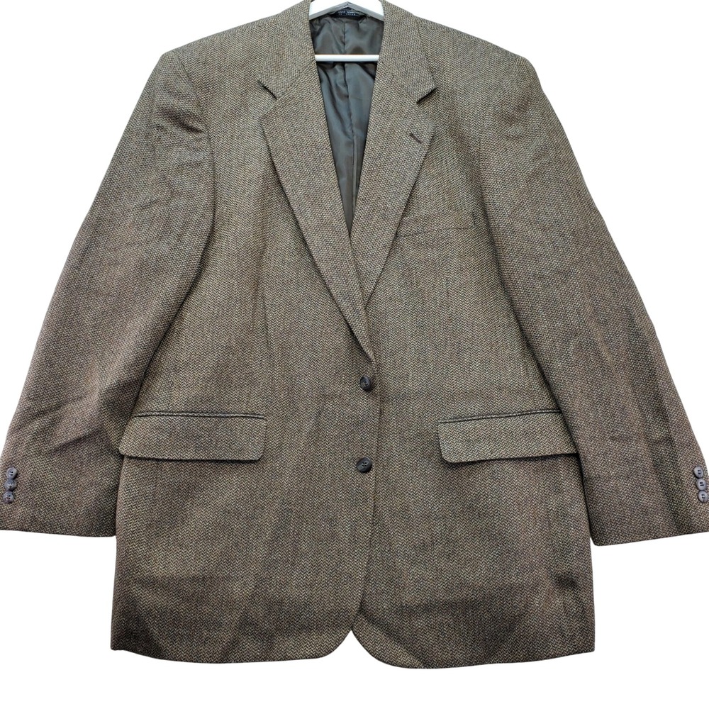 Stuart Hughes Blazer Mens 48L Brown Black 100% Wool Herringbone Sport Coat